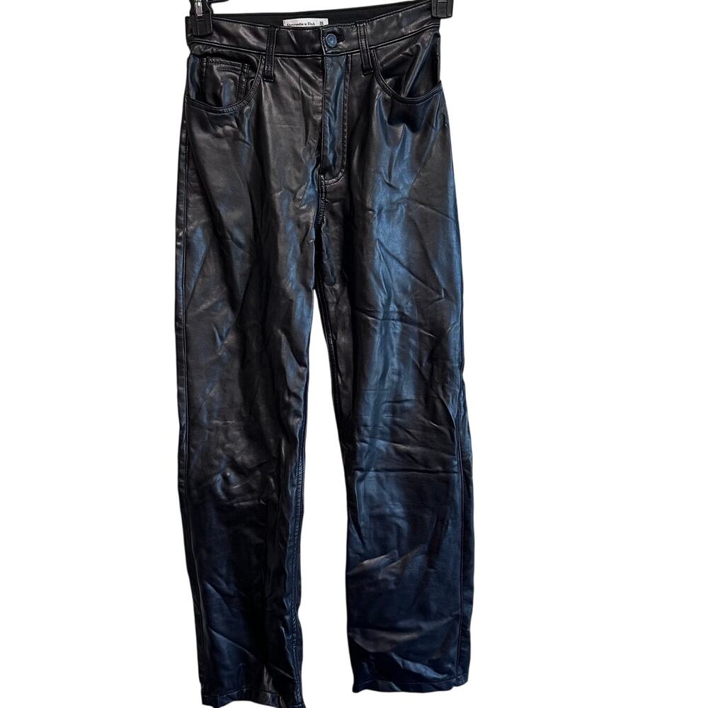 Abercrombie The 90's Straight High Rise Faux Leather Pants Womens 26 Short